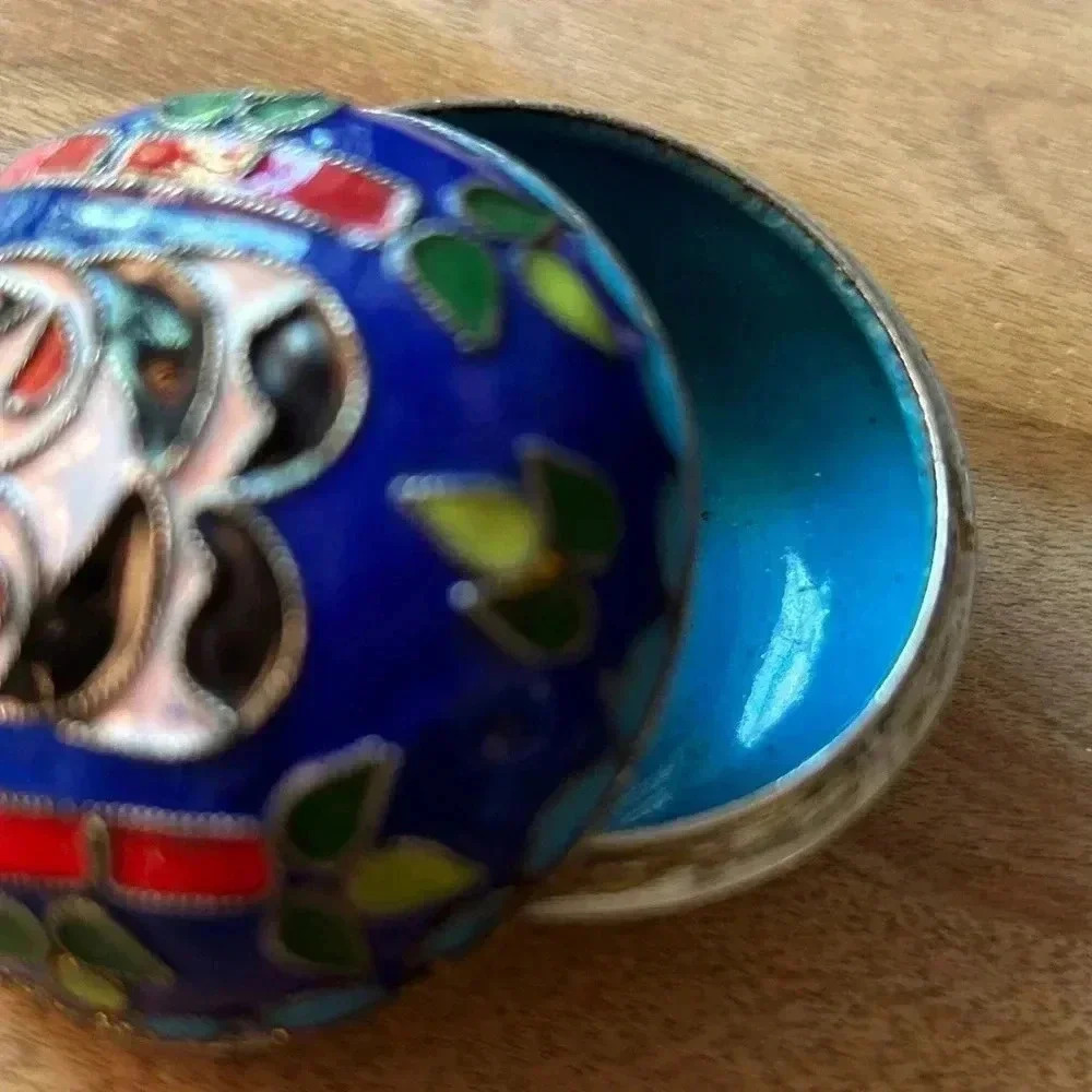 Vintage cloisonier  trinket jewelry box with adorable pandas and bamboo! Taiwan - Picture 7 of 9
